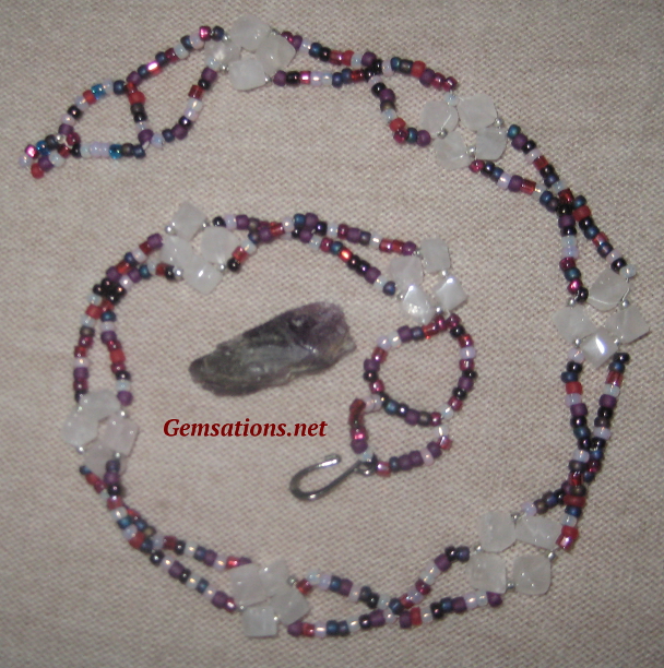 Red, Pink and Purple Glass and Rose Quartz Beaded Necklace