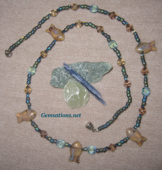 Ocean Tones and Fish Glass Beaded Necklace