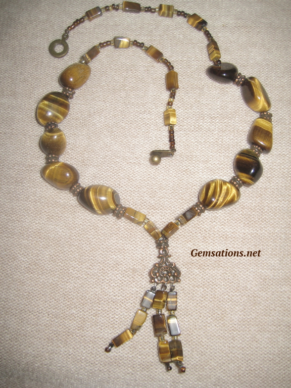 Natural Tigers Eye Beaded Choker Necklace