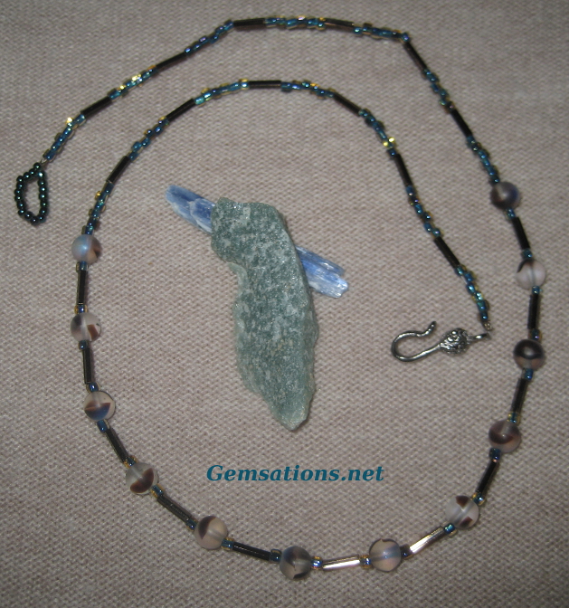 Iridescent Bronze and Teal Glass Beaded Necklace