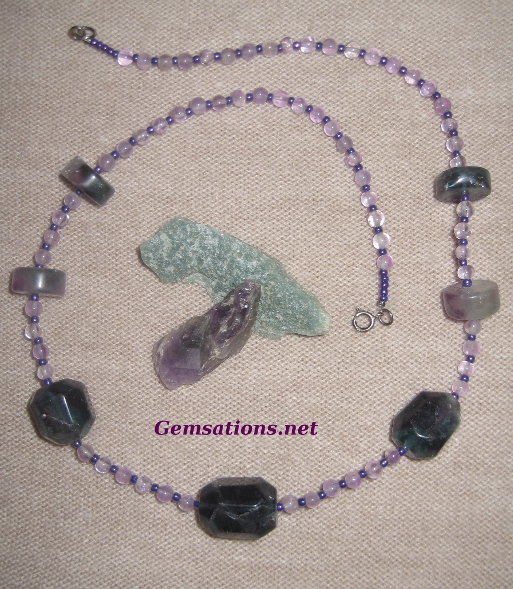 Natural Flurorite and Amethyst Sterling Silver Necklace
