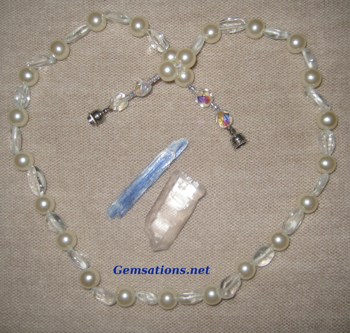 Natural Pale Blue Topaz and White Glass Pearls Necklace