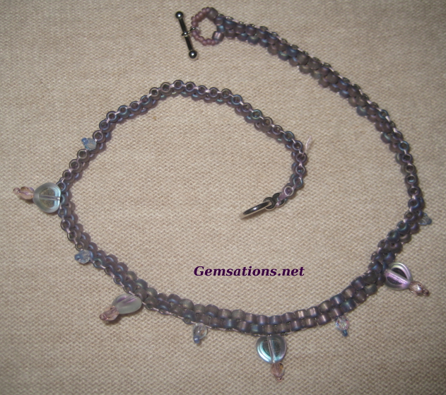 Iridescent Lilac Beaded Choker with Silvery Heart Dangles