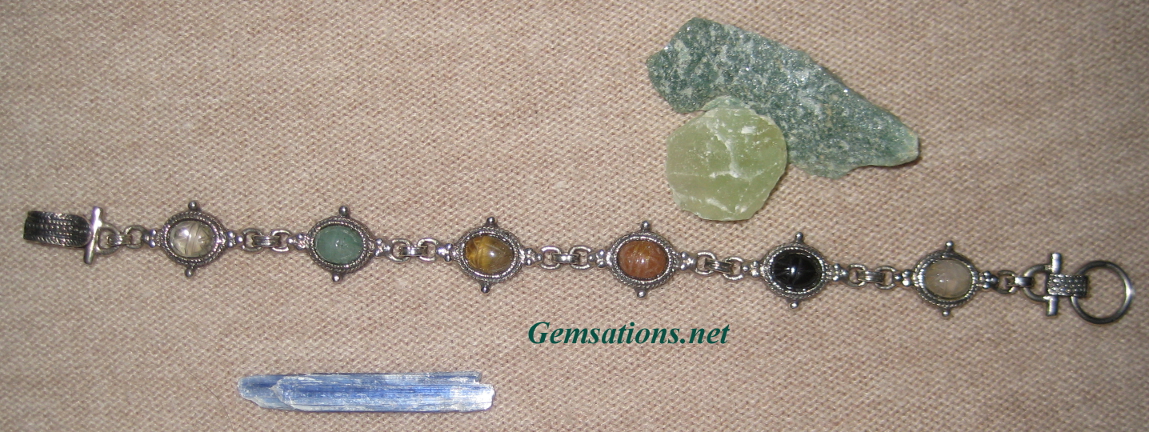 Natural Stones Sterling Silver Scarab Bracelet