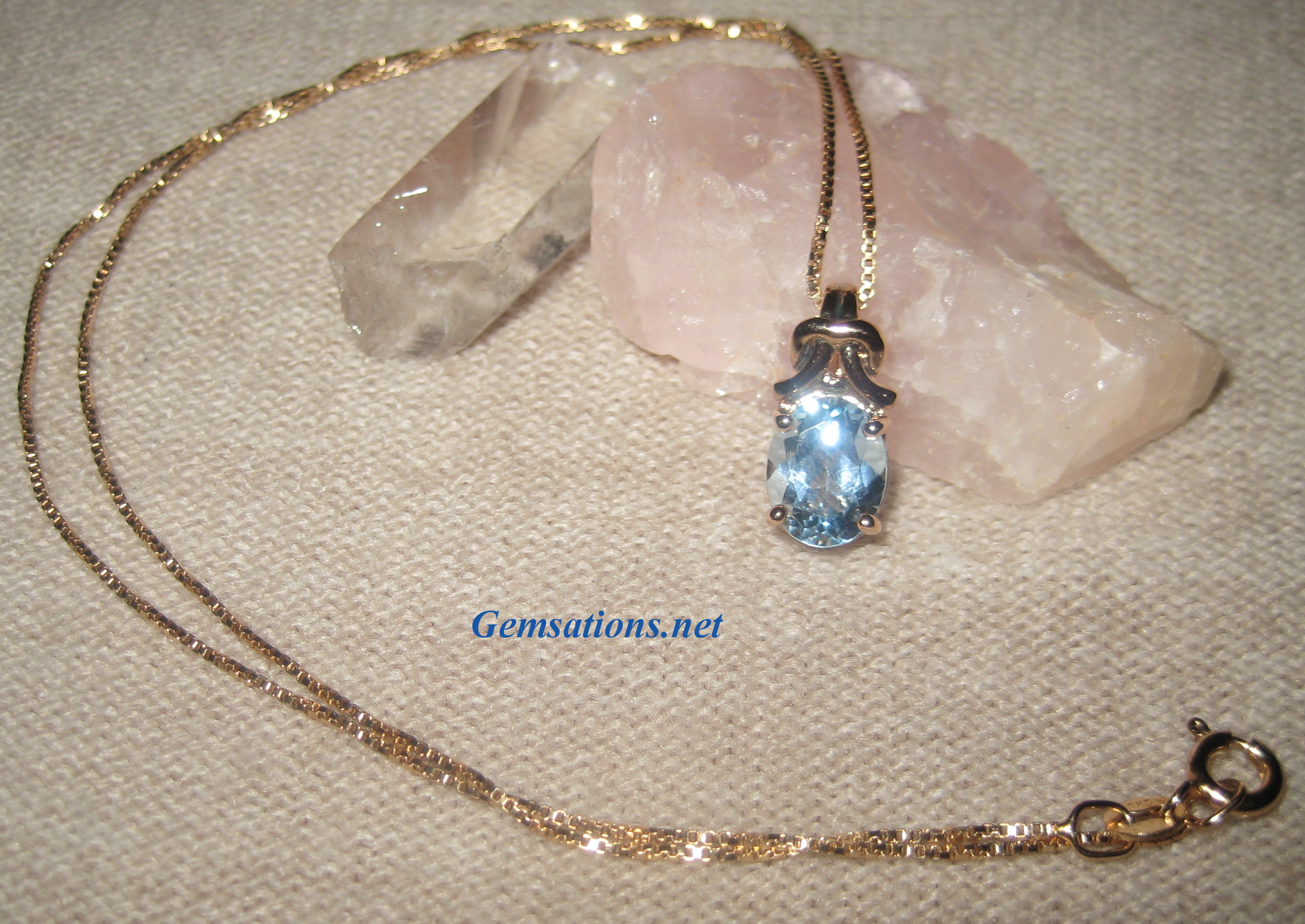 Large Blue Topaz Necklace in Gold Vermeil