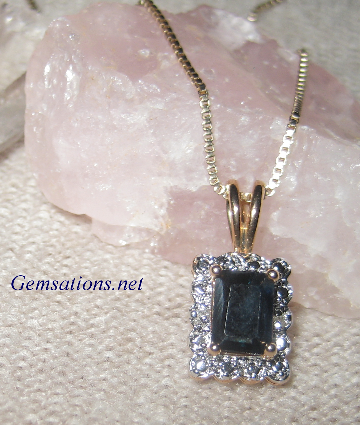 Dark Blue Sapphire and Diamond Gold Vermeil Necklace