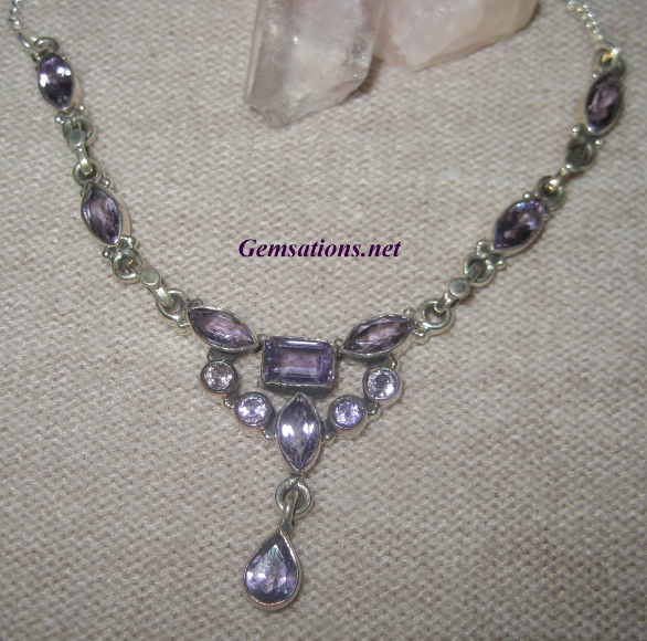 Fancy Amethysts Sterling Silver Necklace